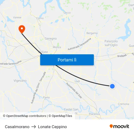 Casalmorano to Lonate Ceppino map