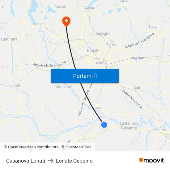 Casanova Lonati to Lonate Ceppino map