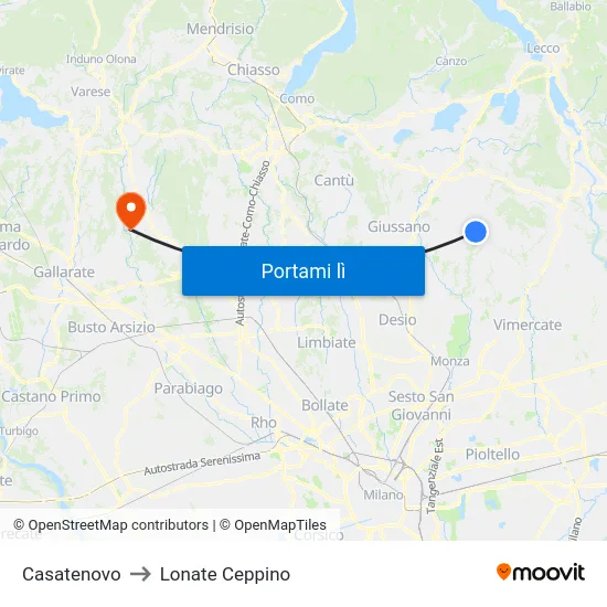 Casatenovo to Lonate Ceppino map