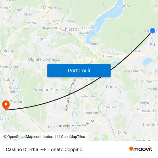 Caslino D' Erba to Lonate Ceppino map