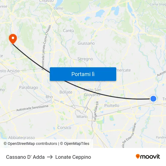 Cassano D' Adda to Lonate Ceppino map