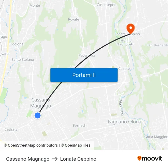 Cassano Magnago to Lonate Ceppino map