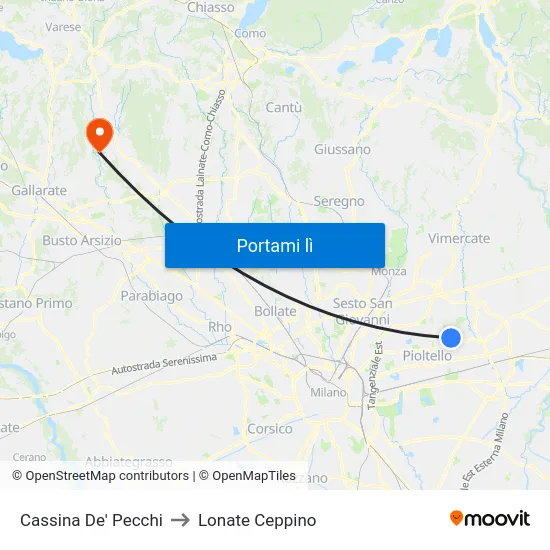 Cassina De' Pecchi to Lonate Ceppino map