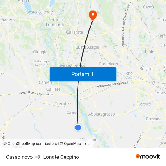 Cassolnovo to Lonate Ceppino map