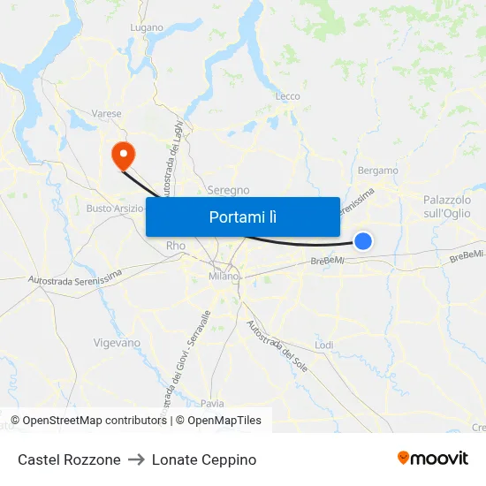 Castel Rozzone to Lonate Ceppino map