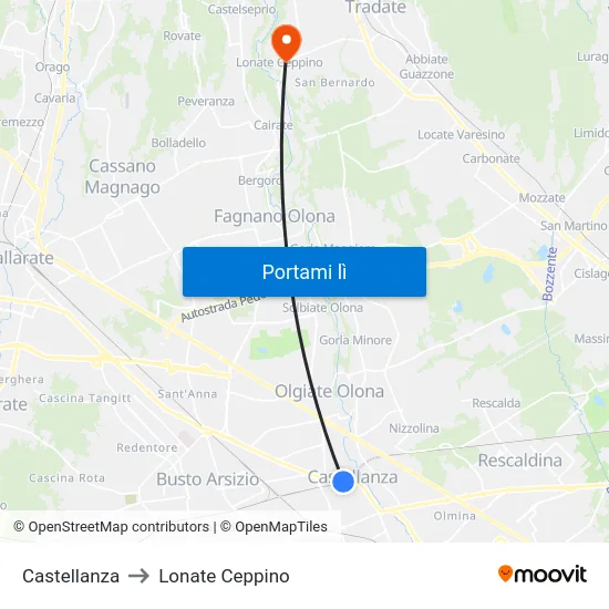 Castellanza to Lonate Ceppino map