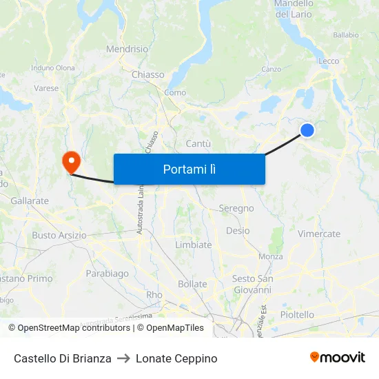 Castello Di Brianza to Lonate Ceppino map