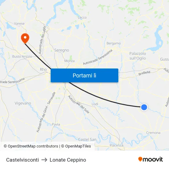 Castelvisconti to Lonate Ceppino map