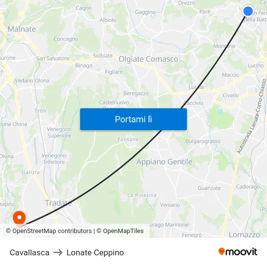 Cavallasca to Lonate Ceppino map