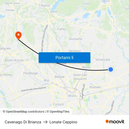 Cavenago Di Brianza to Lonate Ceppino map