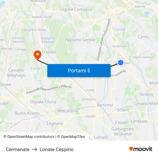 Cermenate to Lonate Ceppino map