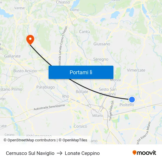 Cernusco Sul Naviglio to Lonate Ceppino map