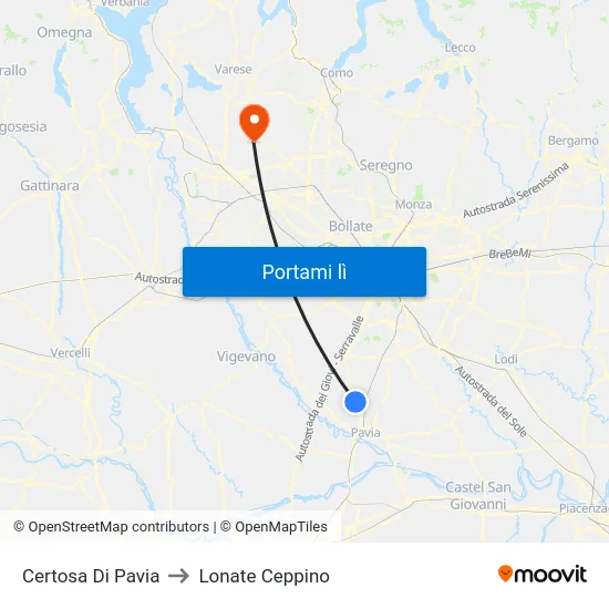 Certosa Di Pavia to Lonate Ceppino map
