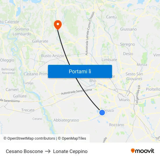 Cesano Boscone to Lonate Ceppino map