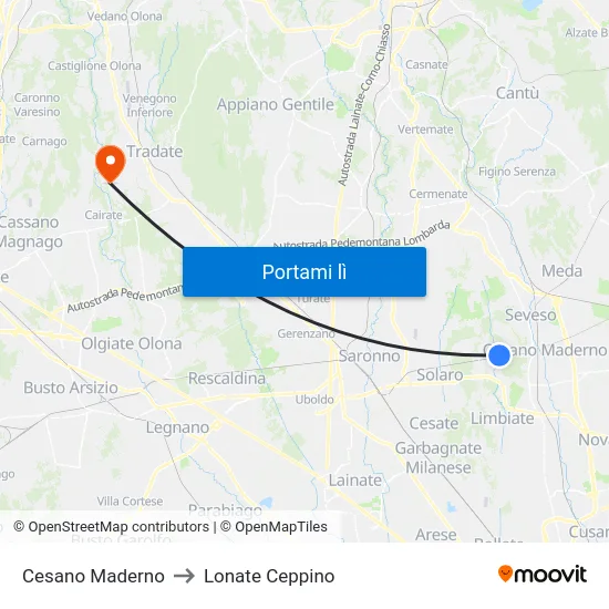 Cesano Maderno to Lonate Ceppino map