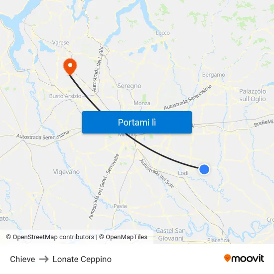 Chieve to Lonate Ceppino map
