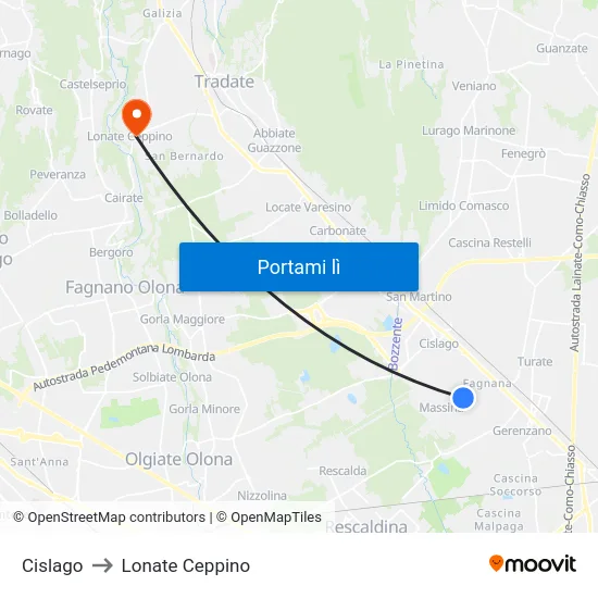 Cislago to Lonate Ceppino map