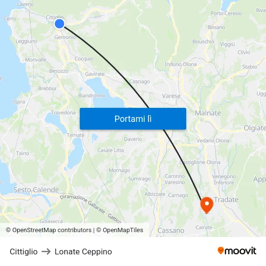 Cittiglio to Lonate Ceppino map