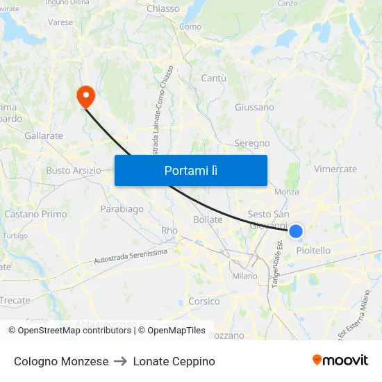 Cologno Monzese to Lonate Ceppino map