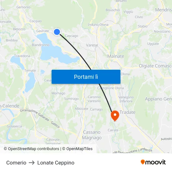 Comerio to Lonate Ceppino map