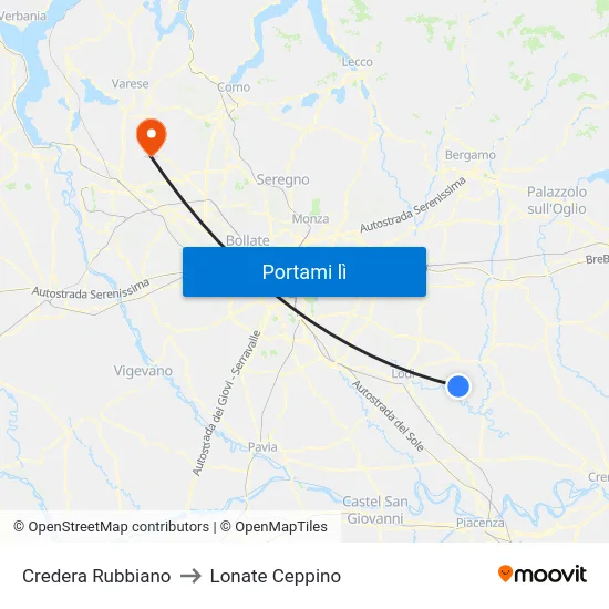 Credera Rubbiano to Lonate Ceppino map