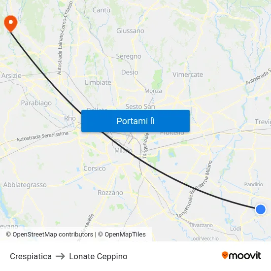 Crespiatica to Lonate Ceppino map