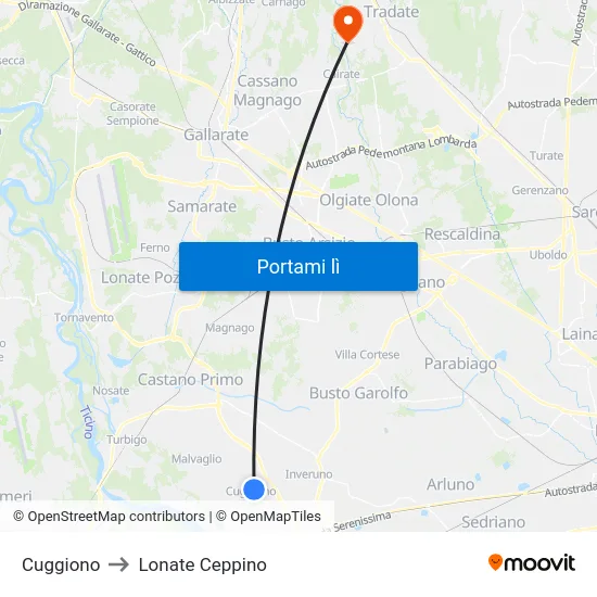 Cuggiono to Lonate Ceppino map