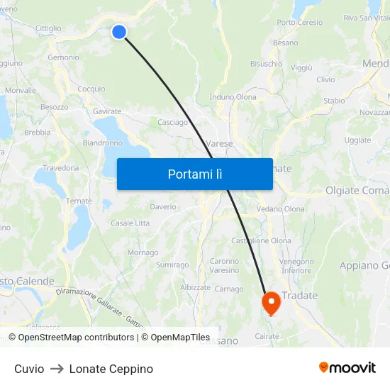Cuvio to Lonate Ceppino map