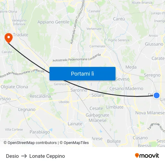 Desio to Lonate Ceppino map