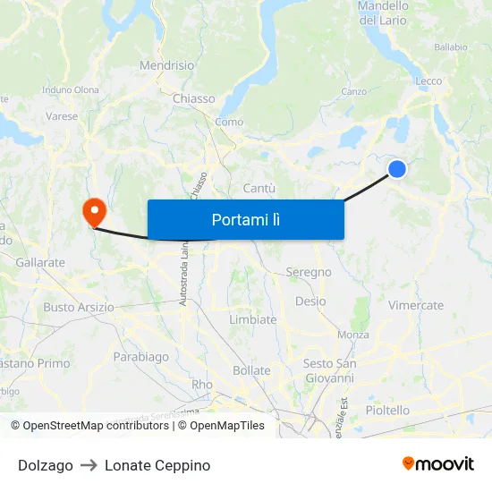 Dolzago to Lonate Ceppino map