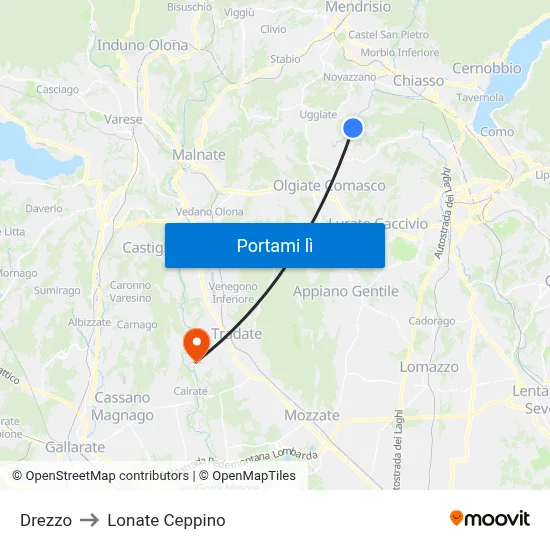 Drezzo to Lonate Ceppino map