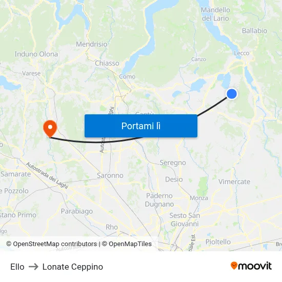 Ello to Lonate Ceppino map