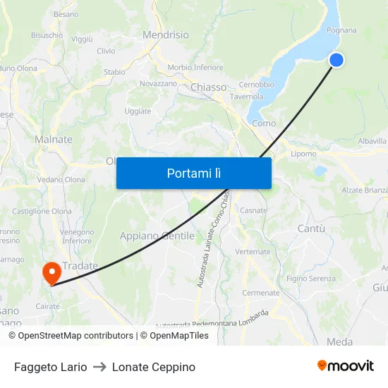 Faggeto Lario to Lonate Ceppino map