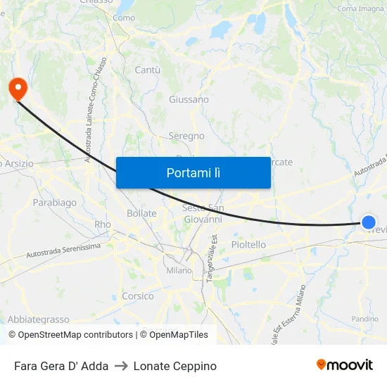 Fara Gera D' Adda to Lonate Ceppino map