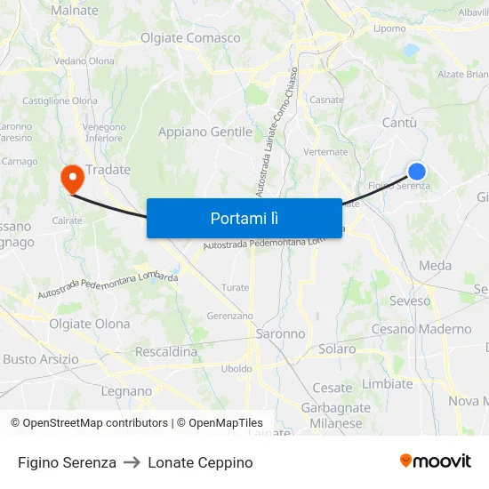 Figino Serenza to Lonate Ceppino map
