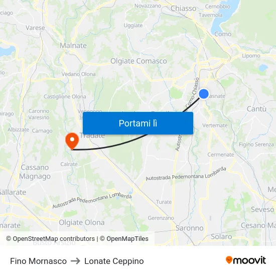Fino Mornasco to Lonate Ceppino map