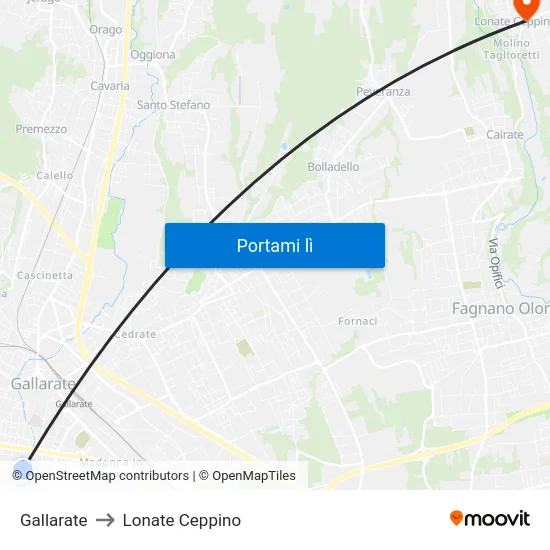 Gallarate to Lonate Ceppino map