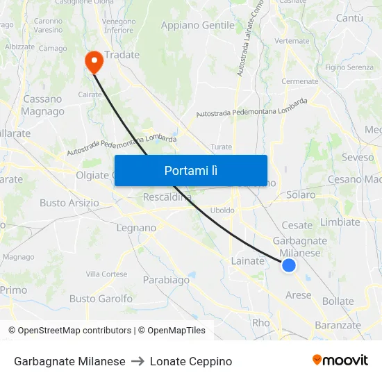 Garbagnate Milanese to Lonate Ceppino map