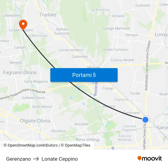 Gerenzano to Lonate Ceppino map