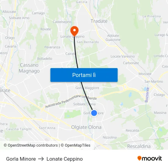 Gorla Minore to Lonate Ceppino map