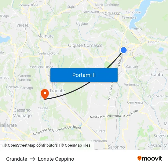 Grandate to Lonate Ceppino map