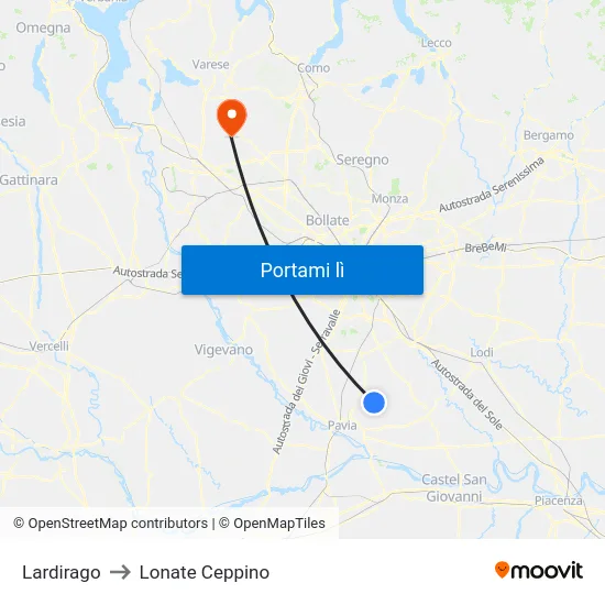 Lardirago to Lonate Ceppino map
