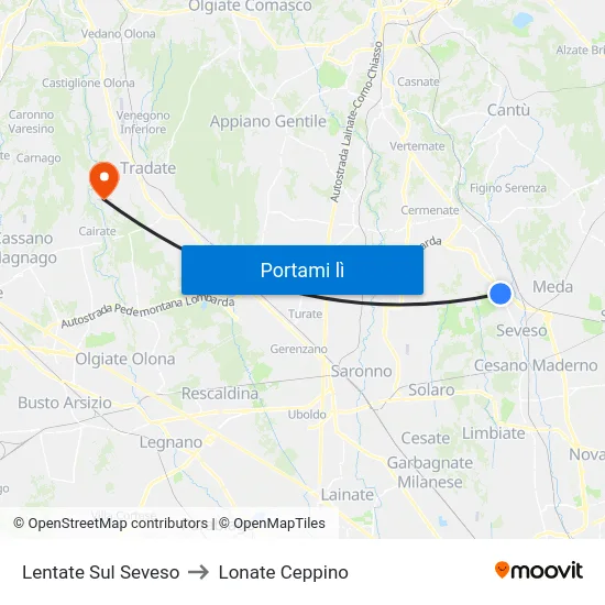 Lentate Sul Seveso to Lonate Ceppino map