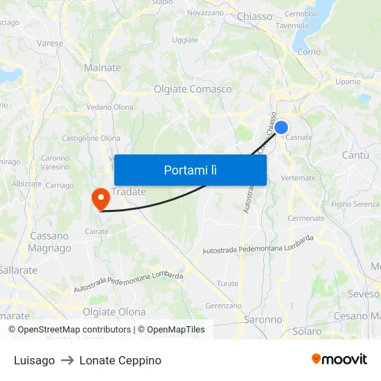 Luisago to Lonate Ceppino map
