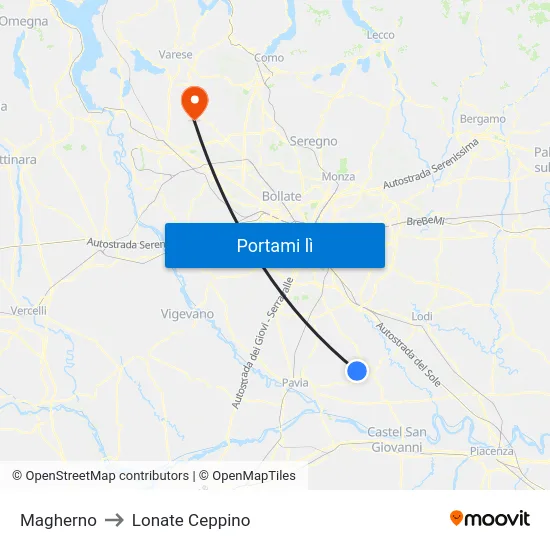 Magherno to Lonate Ceppino map