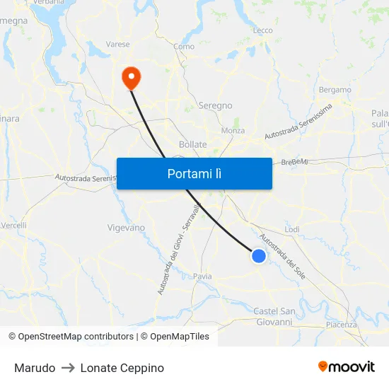 Marudo to Lonate Ceppino map