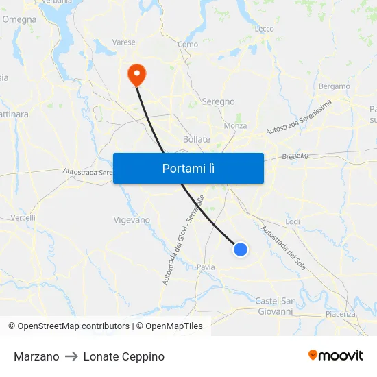Marzano to Lonate Ceppino map