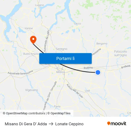 Misano Di Gera D' Adda to Lonate Ceppino map