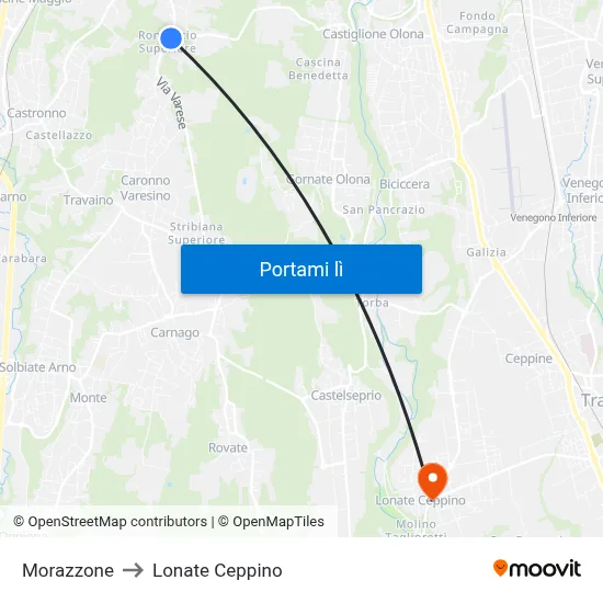 Morazzone to Lonate Ceppino map