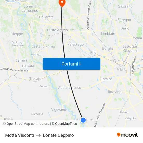 Motta Visconti to Lonate Ceppino map